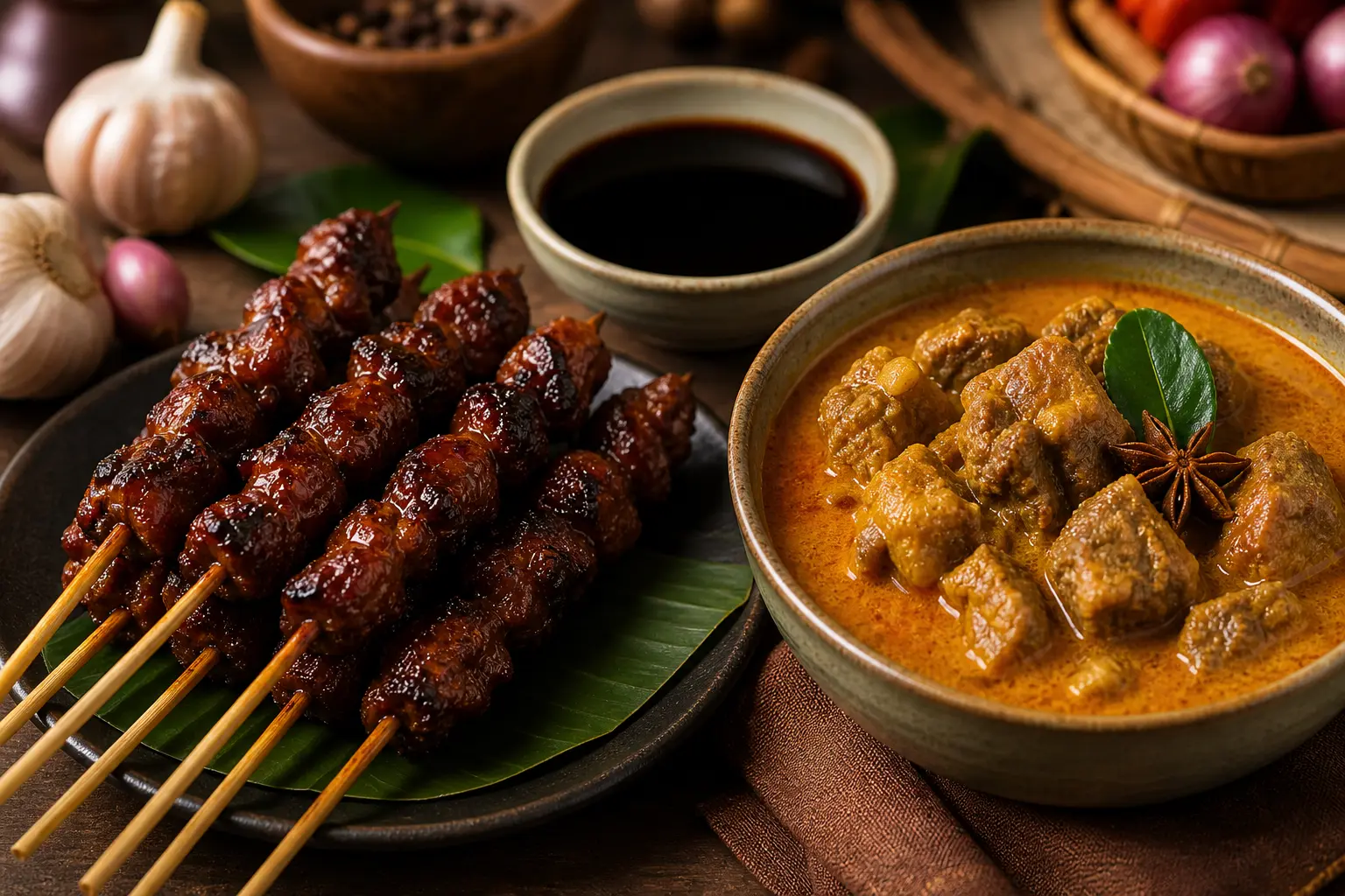 kecap pada sate kambing dan gulai